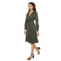 Women's Dark Olive Long Sleeve Wrap Dress