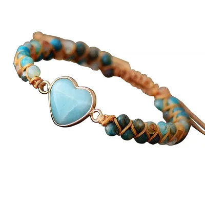 Amazonite Heart & Onyx Beaded Adjustable Bracelet