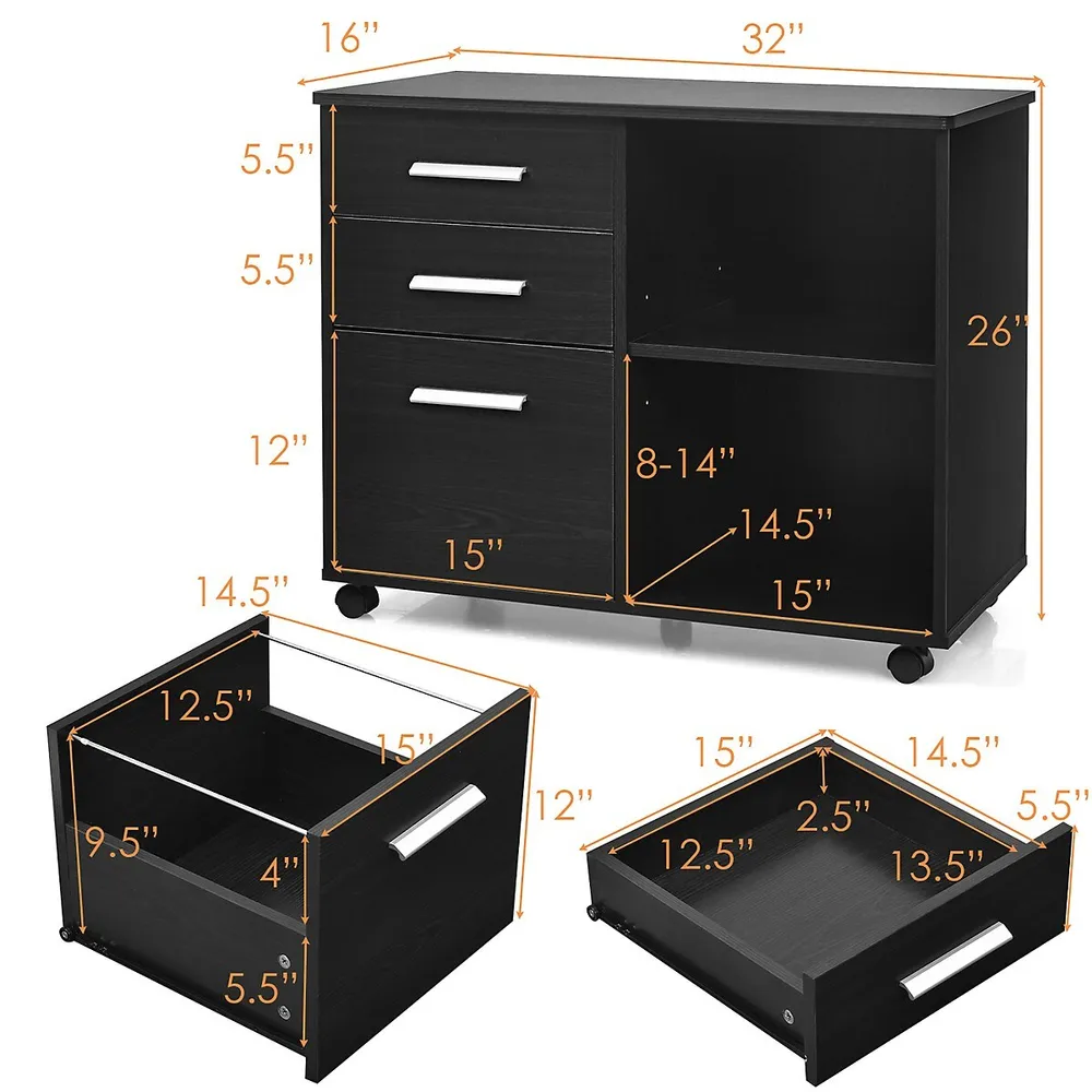 Costway Mobile File Cabinet 2 Drawer Printer Stand w/Open Shelf for Letter  Size