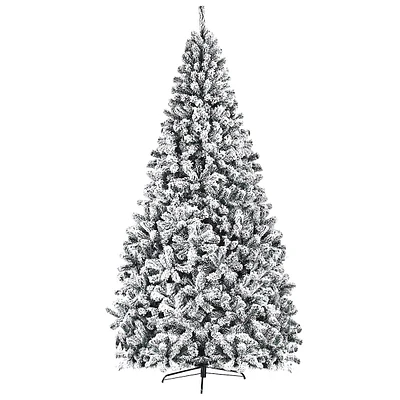 Costway 9ft Premium Snow Flocked Hinged Artificial Christmas Tree Unlit W/ Metal Stand