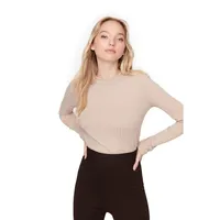 Woman Basics Slim Fit Basic Standing Collar Knit Blouse