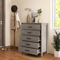 Modern 5 Drawer Chest Storage Dresser Cabinet With Metal Handles Grey Oak