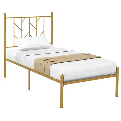 Twin Size Platform Bed Frame Heavy-duty Metal Bed Frame W/sturdy Metal Slat Support Gold