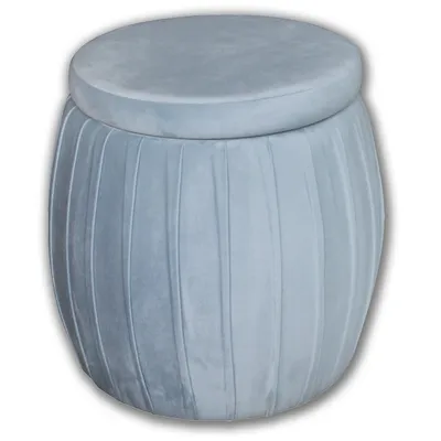 Round Ottoman / Footstool With Storage, From The Laurence Collection, Gray Velvet