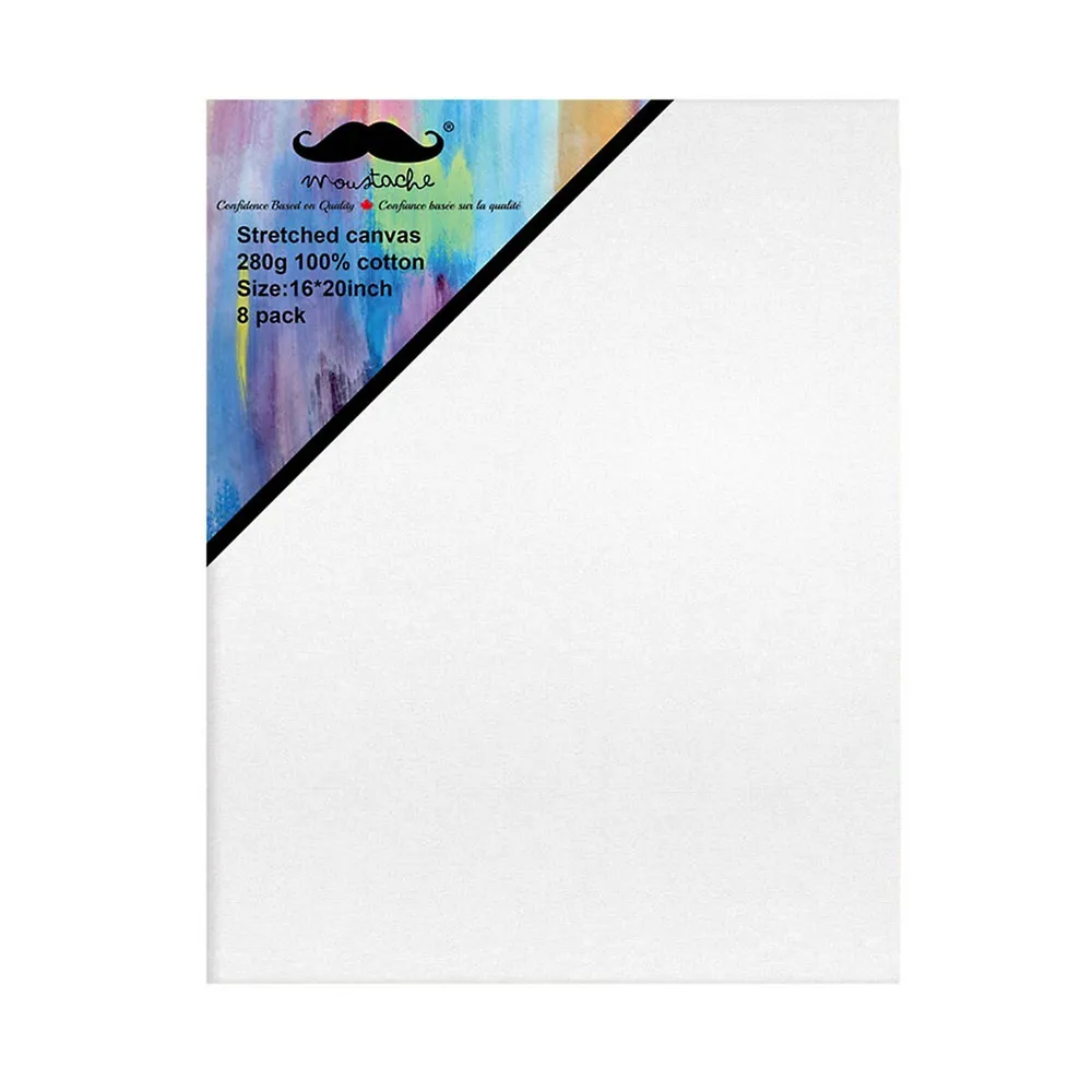 8/Pack 16" x 20" Blank Canvas with Stretched Bars of Sturdy Pine, White, 100% Cotton