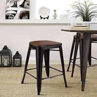 2 Pc Metal Wood Counter Stool Kitchen Dining Bar Chairs