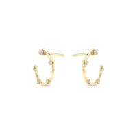 Diamond Studded Open Hoop Earrings In 10kt Yellow Gold