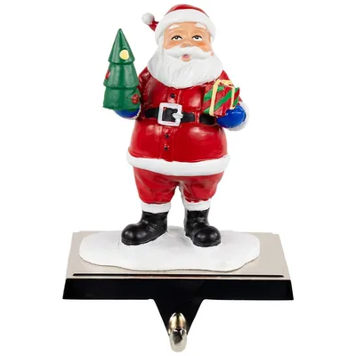 6.25" Santa Claus With Tree And Present Christmas Stocking Holder