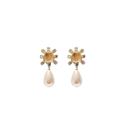 Clear Stone Pearl Drop Earrings