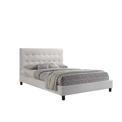 Modern Trends White Faux Leather Diamond Tufted Queen Size Platform Bed (no Box Spring Required)