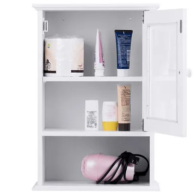 Wall Mounted Bathroom Cabinet Storage Organize Hanging Medicine Adjustable Shelf