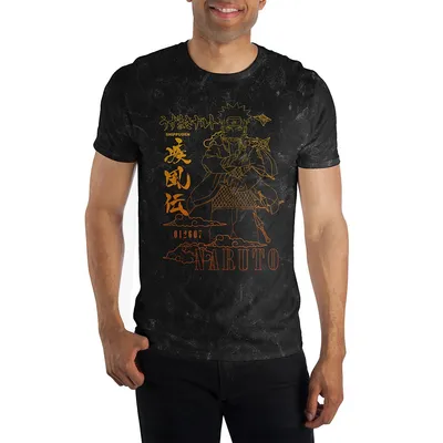 Naruto Line Art Kanji Black Mineral Wash T-shirt