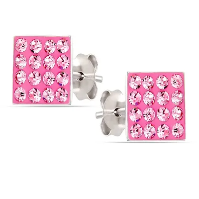 Sterling Silver With Light Rose Crystals Stud Earring
