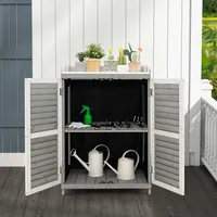Outdoor Potting Bench Table, Garden Storage Cabinet With Metal Tabletop