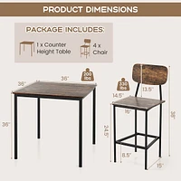 5-piece Industrial Dining Table Set With Counter Height & 4 Bar Stools