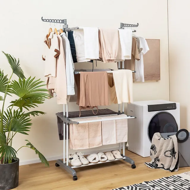 2 in 1 Garment Clothes Rack with 2-Tier Storage Basket and Side Hanging  Hooks - SortWise®