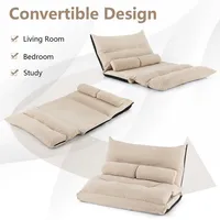Convertible Lazy Sofa Bed With 42-level Adjustable Backrest&2 Lumbar Pillows Gray/beige