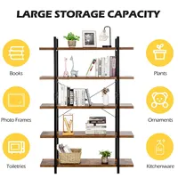 5-tier Bookshelf Industrial Bookcase Open Storage Shelf Display Rack