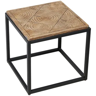 Side Table With Square Top, Rustic End Table Metal Frame