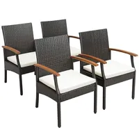 Patio Pe Wicker Chairs Acacia Wood Armrests With Soft Zippered Cushion Balcony