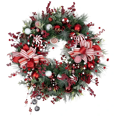 Peppermint Candy Artificial Pine Christmas Wreath - 42" - Unlit