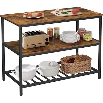 Baker Rack Kitchen Island With Large Countertop, Stable Steel Structure And Rustic Design