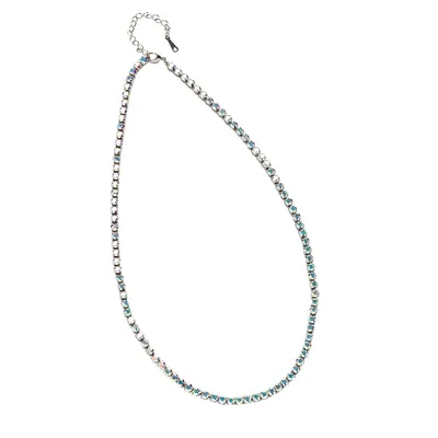 Silver Tone Tennis Necklace With Heritage Precision Cut Crystals In Ab