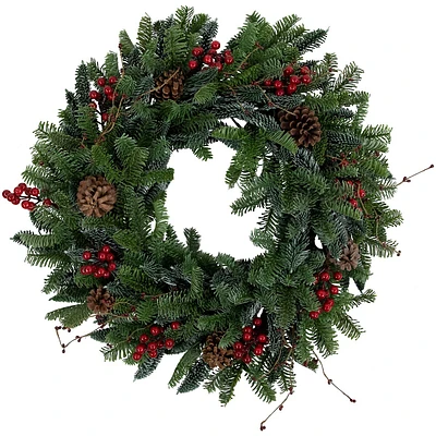 30'' Red Berries And Pine Cones Christmas Wreath, Unlit