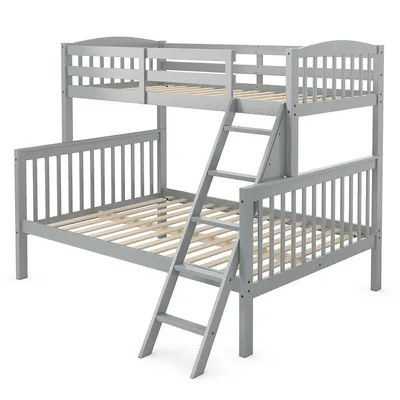 Twin Over Full Bunk Bed Rubber Wood Convertible With Ladder Guardrail