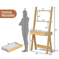 Ladder Shelf Desk Bookcase W/countertop, Drawer & 2 Shelves Bookshelf Walnutgreynatural