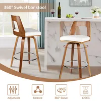 2 Pack Vintage Wood Bar Stools with Backrest and Footrest , Counter Stools 360° Swivel for Kitchen Home Bar