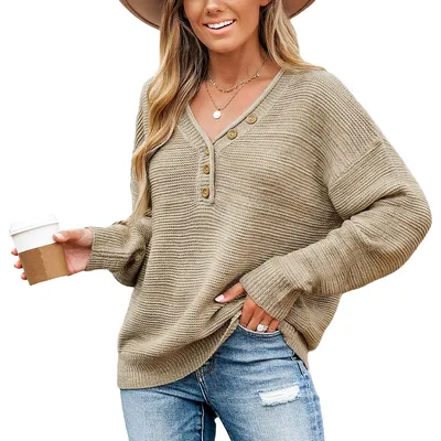 Women's Chunky Knit Buttoned Drop Sleeve Sweater