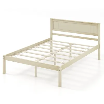 Full/queen/twin Wooden Platform Bed Frame With Headboard Mattress Foundation Natural