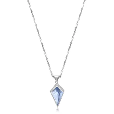 Rhodium-plated Sterling Silver Blue Topaz & Genuine Mother Of Pearl Doublet Cubic Zirconia Pendant Necklace