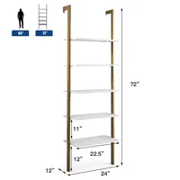 5-tier Ladder Shelf Wood Wall Mounted Display Bookshelf Metal Frame Bronze