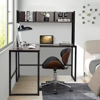 55"l-shaped Desk Corner Computer Writing Workstation Table W/hutch Teak