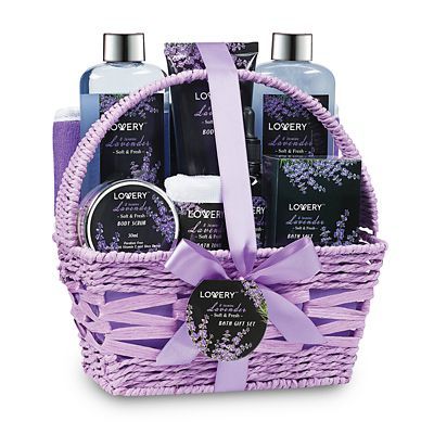 Home Spa Gift Basket - Lavender And Jasmine Fragrance - 9pc Set