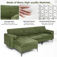 Modular L-shaped Sectional Sofa W/ Reversible Chaise & 2 Usb Ports Army Green