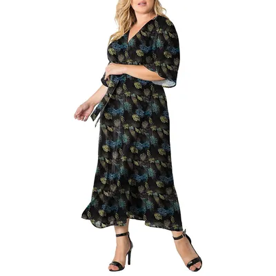 Women's Plus Sparkler Print Kimono Wrap Maxi Dress