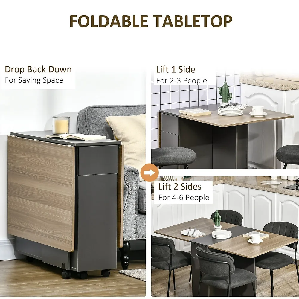 Mobile Drop Leaf Folding Dining Table W/ Drawers, Cabinet