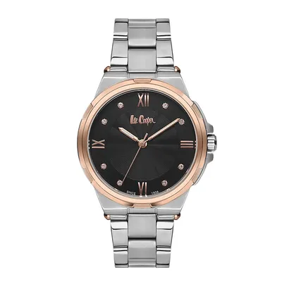 Ladies Lc06701.550 3 Hand Silver Watch With A Silver Metal Band And A Black Dial
