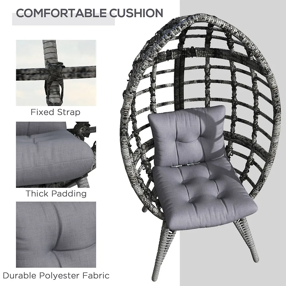 Pe Rattan Leisure Egg Chair With Cushions, Light Grey