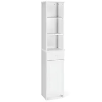 Bathroom Tall Storage Cabinet Freestanding Linen Tower W/ Open Shelves & Drawer