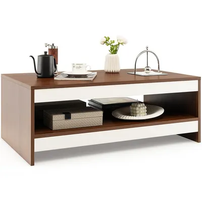 Coffee Table Wood 2-tier Rectangular Coffee Table W/storage Shelf Living Room
