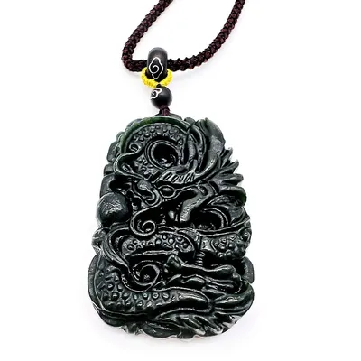 Men's Rich And Honorable Dragon Natural Jade Pendant With Adjustable String Necklace