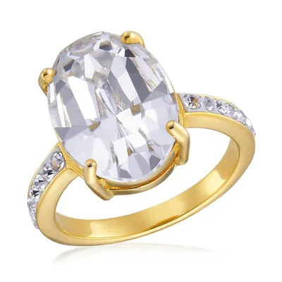 Sterling Silver Gold Plated Oval With Cz And Crystal Ring