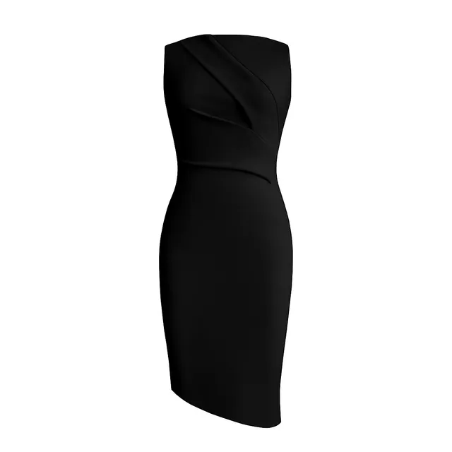 Black Asymmetric Strap Midi Dress