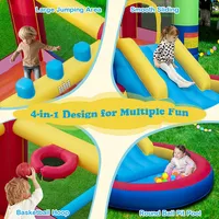 4-in-1 Inflatable Bounce House Colorful Kids Bouncy W/ Ocean Balls & 480w Blower