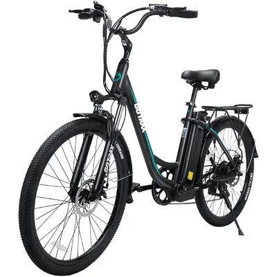 Ebe6 26inch Electric Bike With Removable Lithium-ion Battery, Shimano Professional 7 Speed Gears, Pre-assembled Fenders And Rear Shelf For Snow Beach