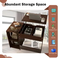Lift Top Computer Desk Standing Desk With Hidden Compartments & Storage Shelves